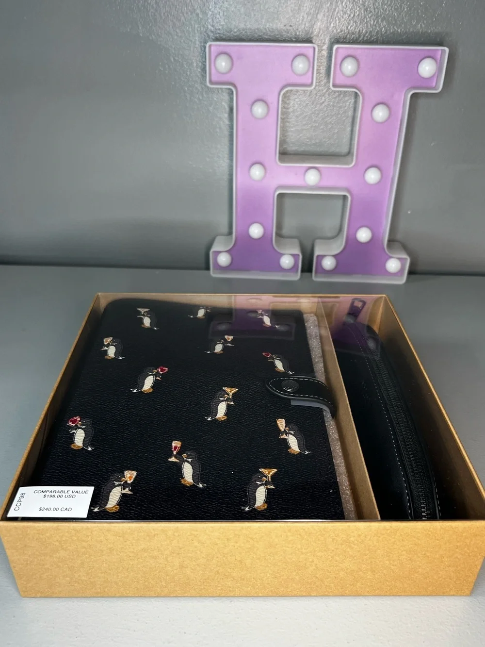 Coach Boxed Notebook And Pencil Case Set With Penguin Print
